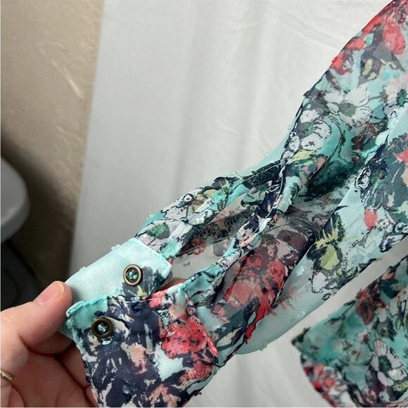 Kut From The Kloth Semi Sheer Swiss Dot Long Sleeve Floral Blouse Women’s Small - Picture 6 of 9